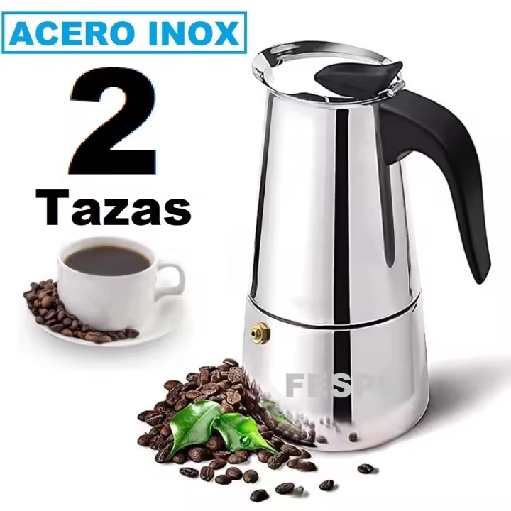 Cafetera Acero Inoxidable con Asa de Plastico 2 Tazas Color Plata Italiana Inducción - 1