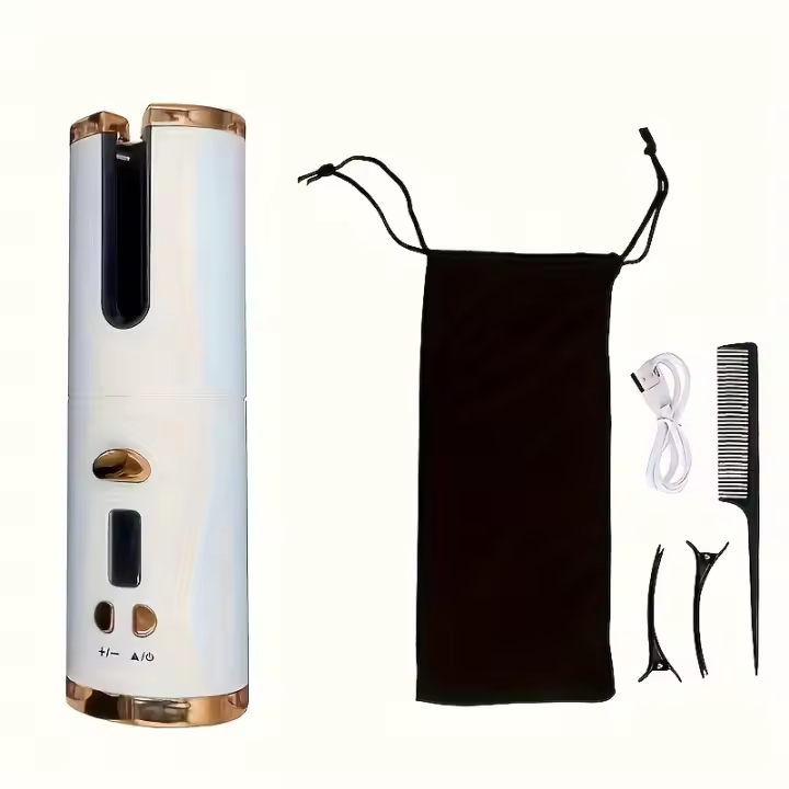 Rizador automático de pelo, 6 ajustes de temp y 11 ajustes de temporizador, recargable por USB, rizador automático portátil con apagado Automático, adaptado para Viajes. - 1