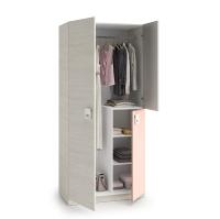 Meimon Armario juvenil NUBE de 3 puertas, con barra de colgar extraíble, 3 estantes interiores, tiradores ABS blancos, estructura en melamina TIPO E1 15 mm, cantos PVC, trasera MDF blanca, acabado Blanco Alpes con detalles Rosa y Gris - details 2