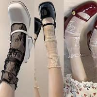 Calcetines De Encaje Para Mujer Ultrafinos De Malla Modelo Mary Jane Negro Y Blanco De Media Altura Antideslizantes - details 0