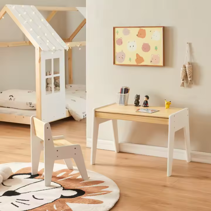 Juego de mesa y silla infantil Skinnskatteberg - Natural/Blanco [en.casa] - 1