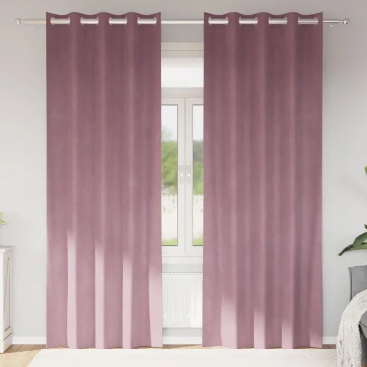 Cortinas Opacas vidaXL con Ojales 2 piezas Rosa Claro de Terciopelo - 1