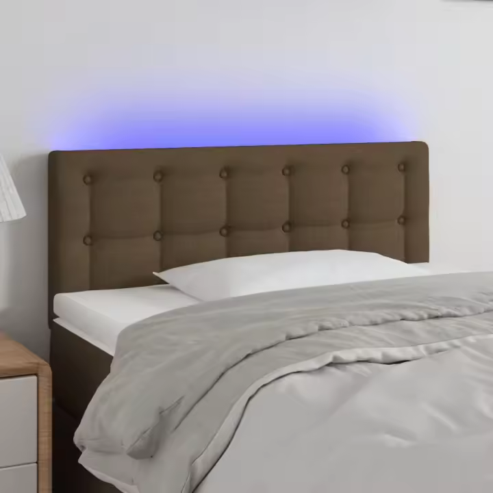 vidaXL Cabecero con LED de tela marrón oscuro 90x5x78/88 cm - 1