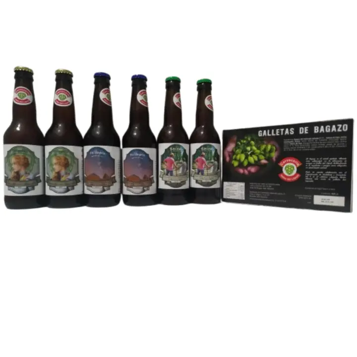 Cerveza artesanal Valles del Lúpulo, pack regalo: 2 primeta + 2 pa´llegra + 2 raíces + 1 caja de galletas de bagazo - 1
