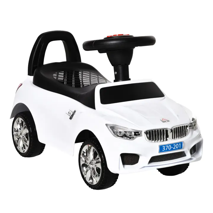 HOMCOM Coche Correpasillos para Niños de 18-36 Meses con Faros Música Bocina Volante Espacio de Almacenaje y Asa para Empujar 63,5x28x36 cm - 1