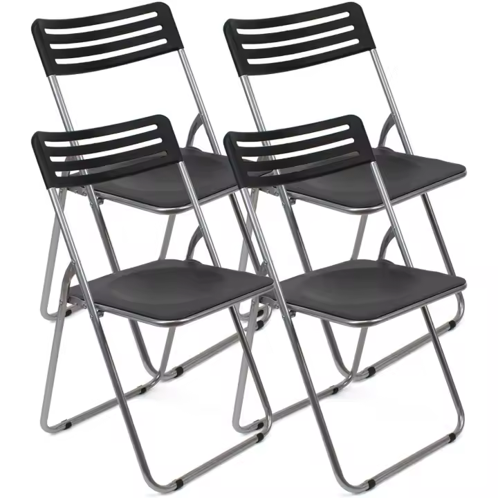 Set de 4 Sillas Plegables de Aluminio - Asiento Acolchado con Estructura Metálica - Ideal para Despacho, Cocina, Salón, Terraza - Alto: 80 cm x Largo: 45 cm (Modelo 2 - Negro) - 1