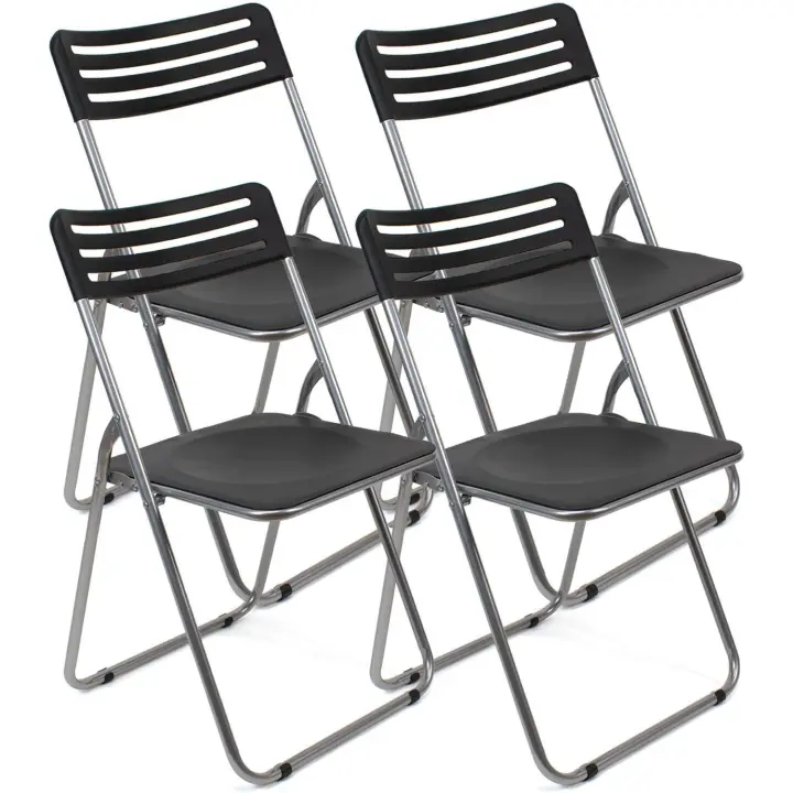 Set de 4 Sillas Plegables de Aluminio - Asiento Acolchado con Estructura Metálica - Ideal para Despacho, Cocina, Salón, Terraza - Alto: 80 cm x Largo: 45 cm (Modelo 2 - Negro) - 1