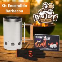 Encendedor  Barbacoa de Carbón Big Jeff | Chimenea de Acero Inoxidable con Mango de Madera | Rápido, Seguro y Eficiente | Incluye Guante Térmico BBQ 250 °C + 40 Pastillas de Encendido Samba - details 0