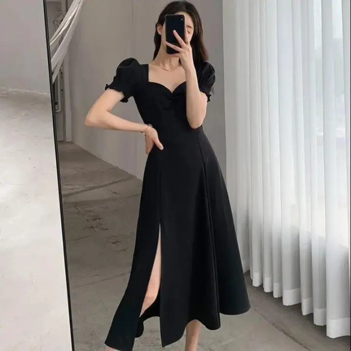 Vestido Elegante De Mujer Con Apliques Y Abertura En V Escote V-Pecho Manga Corta Cintura Alta Ajustado Vestidos De Noche Para Fiesta - 1