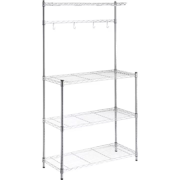 Cosgomarket Estantería de Cocina 3 Niveles con Encimera Extraíble en Madera y Cromo - Resistente hasta 400 kg - Montaje Fácil y Dimensiones Espaciosa: 91,44 x 35,56 x 160 cm - 1