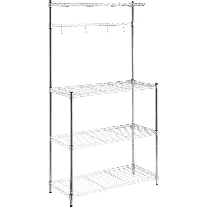 Cosgomarket Estantería de Cocina 3 Niveles con Encimera Extraíble en Madera y Cromo - Resistente hasta 400 kg - Montaje Fácil y Dimensiones Espaciosa: 91,44 x 35,56 x 160 cm - 1