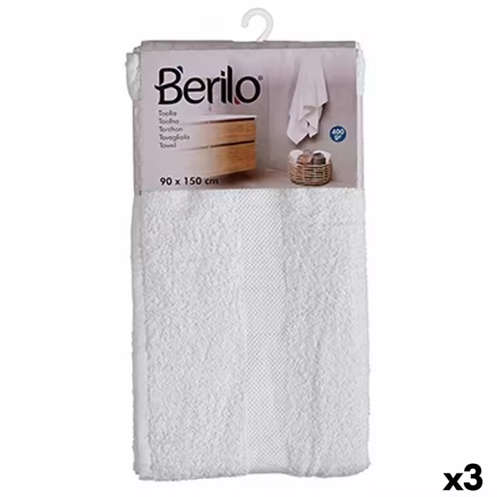 Toalla de baño Berilo 89679 Blanco 80 % algodón 20 % Poliéster 90 x 150 cm 90 x 0,5 x 150 cm (3 Unidades) - 1