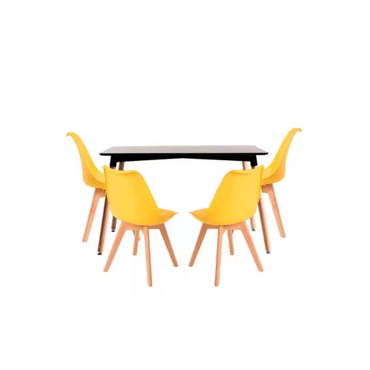 Conjunto Mesa Tower Rectangular 120 x 80 cm Negra y Pack 4 Sillas Synk Basic - Amarillo - 1