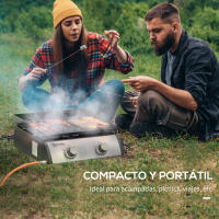 Outsunny Plancha de Gas Sobremesa con 2 Quemadores de Acero Inoxidable 6kW Barbacoa Portátil con Plancha para Picnic Camping 48,5x46x21cm Negro Plata - details 5