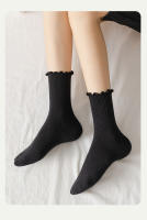 5 Pares De Calcetines Casuales Para Mujer De Tubo Medio Pleated En Colores Negro Y Blanco Transpirables Para Primavera Y Otoño - details 6
