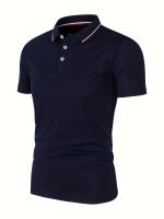 Camisa Polo Hombre Verano Transpirable Cómoda De Color Sólido Cuello Redondo Manga Corta Alta Calidad Ropa Casual De Calidad - details 29