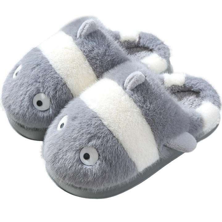 Pez payaso de otoño e invierno más pantuflas de algodón de suela gruesa y cálidas de terciopelo para que padres e hijos pisen pantuflas de mierda pantuflas de algodón de dibujos animados de pareja antideslizantes para mujeres