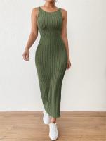 Vestido De Verano Sin Mangas Con Tirantes De Medio Tamaño Cuello Redondo Espalda Descubierta Tejido Ajustado De Pierna Un Solo Pasado Para Mujer - details 13