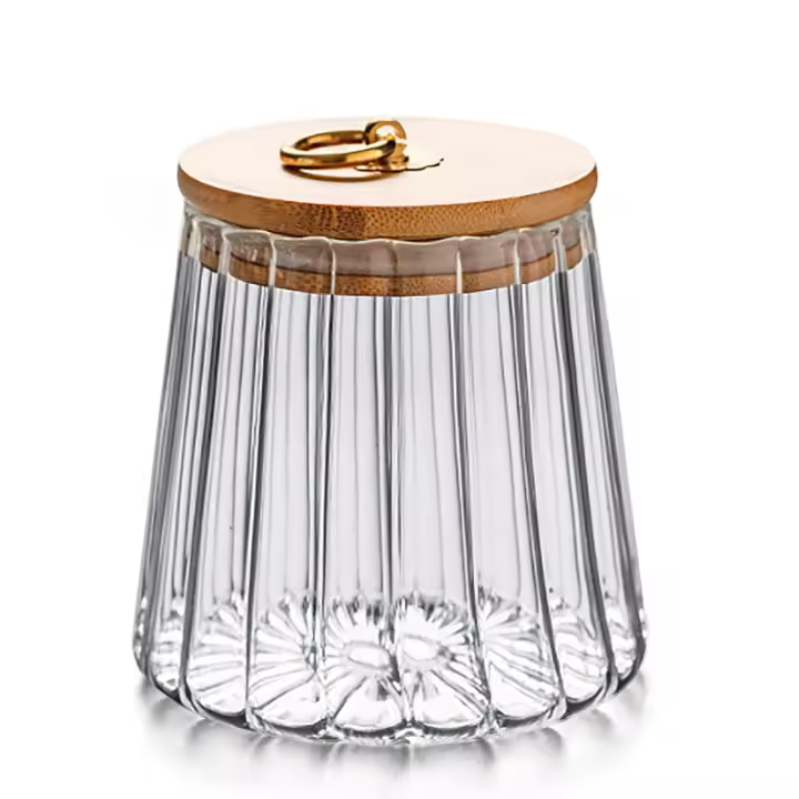 Hermético de Vidrio para almacenamiento Frutos Secos y café, con forma de pétalo, decorativo, con tapa de Bambú ASA de metal, fácil de agarrar, 700 ml (23 onzas líquidos) - 1