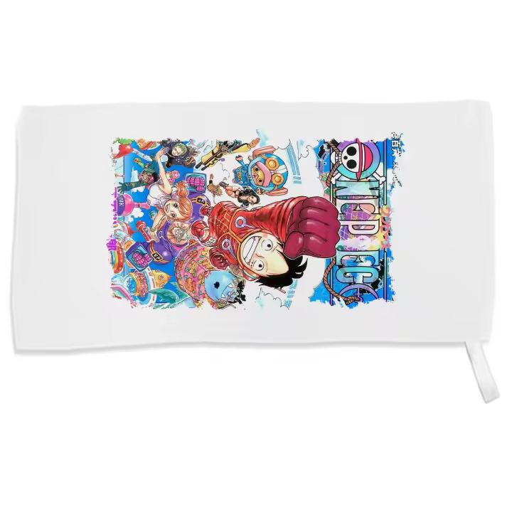 MERCHANDMANIA TOALLA PEQUEÑA ABSORBENTE one piece mugiwara temporada manga isla egghead suave personalizada con cinta elastica - 1