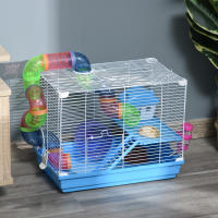PawHut Jaula para Hámster 46x30x37 cm Casa para Hámster con Tubos Comedero Bebedero Rampa Rueda de Ejercicio y Asa Portátil para Interior y Exterior Azul y Blanco - details 1
