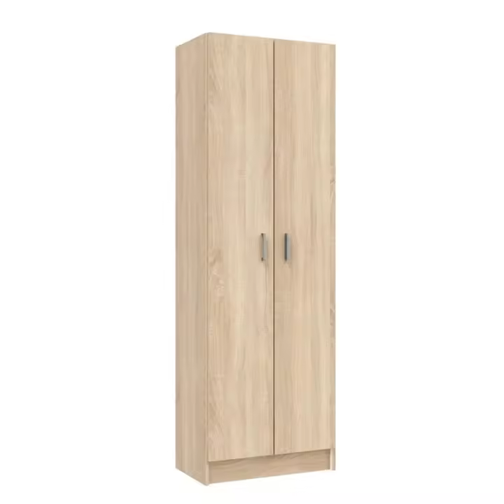 Meimon Armario MULTIUSOS 2 puertas color Roble Canadian con 5 estantes regulables, interior blanco, tiradores ABS gris aluminio, estructura en melamina TIPO E1, bisagras y soportes metálicos, medidas 180x59x37 cm - 1
