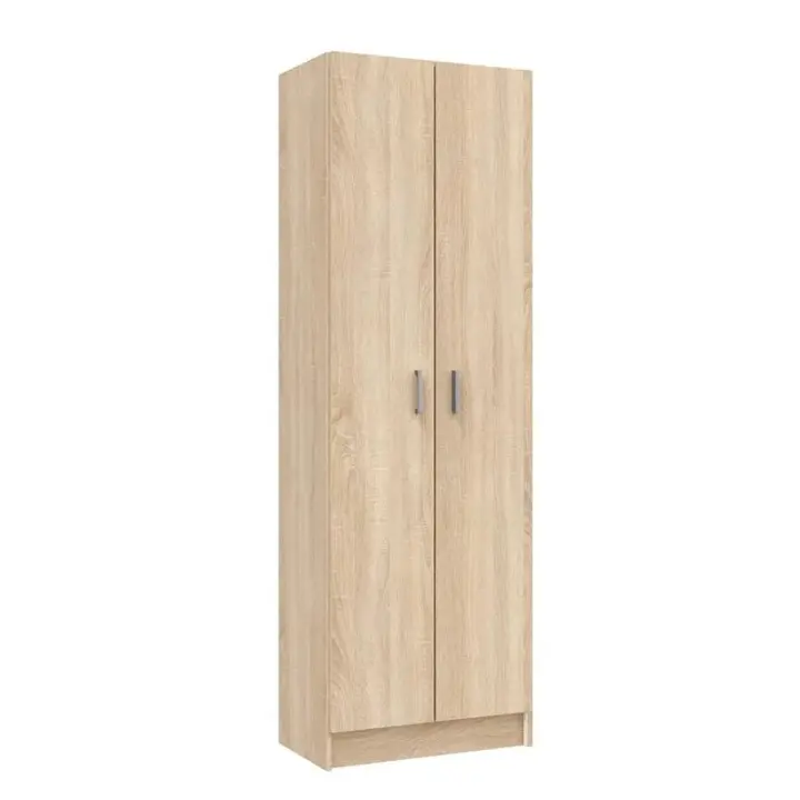 Meimon Armario MULTIUSOS 2 puertas color Roble Canadian con 5 estantes regulables, interior blanco, tiradores ABS gris aluminio, estructura en melamina TIPO E1, bisagras y soportes metálicos, medidas 180x59x37 cm - 1