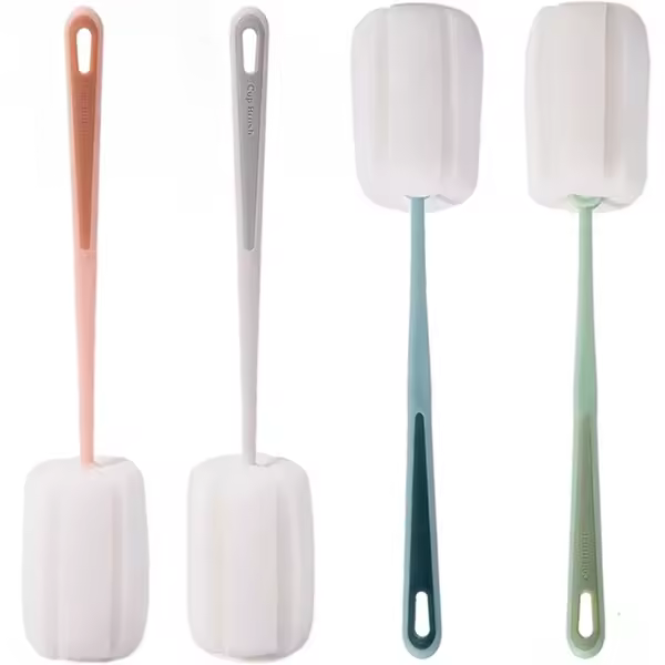 4-pack soft sponge cleaning brushes with plastic handles, baby bottle - 1