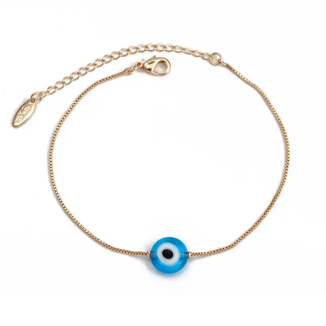 Pulsera De Encanto Ojo Turco Azul Con Cadena De Cobre Ajustable Para Mujeres Y Niñas Joyería De Moda Con Cierre De Lobulo BE73 - 1