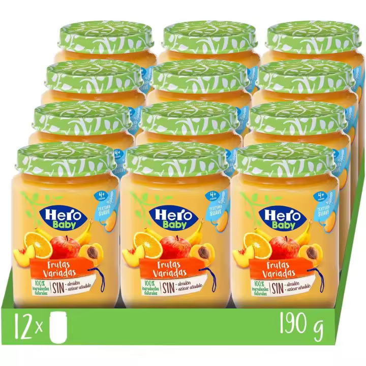 Hero Baby Potitos de Frutas Variadas con Ingredientes Naturales para bebés de a partir de 4 meses - Pack de 12x190gr - 1