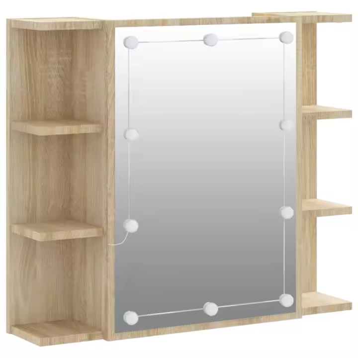 Mueble con Espejo y Luces LED Roble Sonoma 70x16,5x60 cm - 1