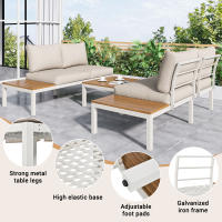 Juego de tumbonas de Jardín, Marco de Maple galvanizado, (2 asientos dos, 2 mesas auxiliares, 1 Mesa), encimera de Madera de Acacia, cubierta de Tela para respaldo, beige - details 2