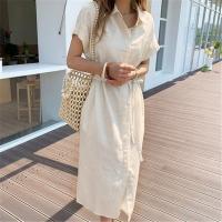 Vestido Camisa De Mujer REALEFT 2024 Primavera Lino Monabroca Con Bolsillo Cintura Alta Casual Suéter Solido Con Cordón - details 3