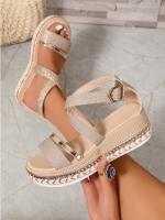 2025 Summer New Large Size Fish Mouth Buckle Wedge Heel Sandals Women Fashion Thick Bottom Shiny Women Sandals - details 4