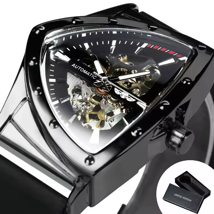 Reloj Mecánico De Lujo Para Hombre WINNER Deportivo Con Esqueleto Luminoso Y Correa De Goma Resistente Al Agua Y Al Shock - 1