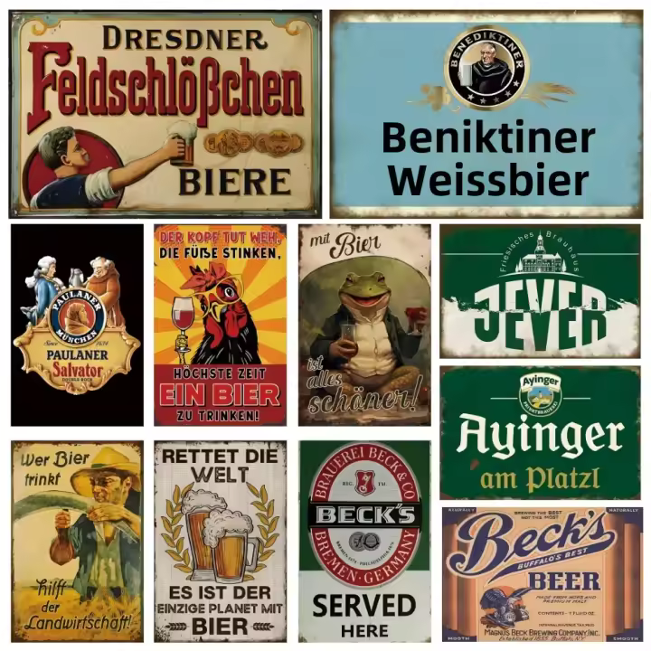 Cartel De Cerveza Alemana Vintage En Acero De Latón Decorativo Placa Para Pared Decoración De Cocina Club Bar Pub Cueva De Hombre Habitación Hogar - 1