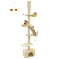 Árbol para Gatos, Torre de Suelo a Techo, Altura Ajustable 231-291 cm, Alto y Multinivel, Diámetro 11 cm, Gruesos Postes, Cueva, Hamaca, Plataforma - details 0