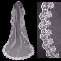 Velo De Novia Largo De 108'' 1 Capa Borde De Encaje Suave Tulle Para Bodas Baño De Flor De Loto Origin China Continental - details 0