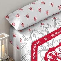 Sevilla F.C. - Juego de Sábanas Verano Licencia Oficial Sevilla FC 50% Algodón / 50% Poliéster (3 Piezas: Encimera, Bajera Y Funda De Almohada) Blanco, Rojo, Escudo - details 1