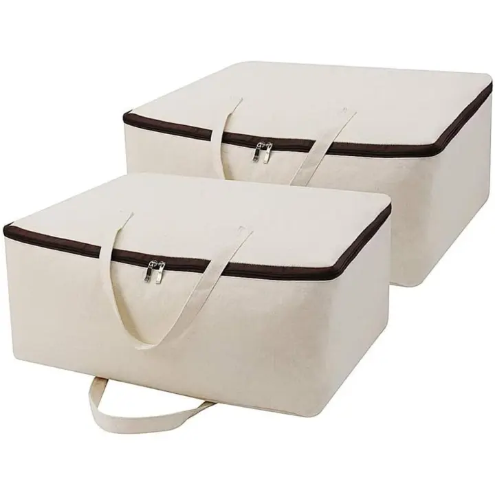 Bolsa de almacenamiento transpirable de lona de algodón suave 100% para ropa de cama, edredones, prendas de vestir, 2 piezas - 1