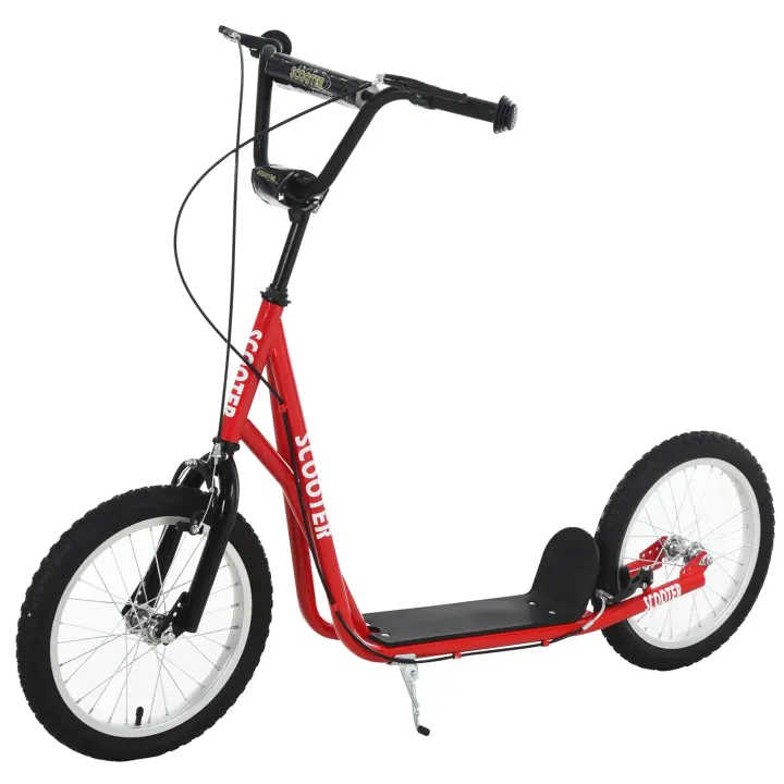 HOMCOM Scooter Patinete para Niños +5 Años y Adolescentes con Manillar Ajustable en Altura 2 Neumáticos de Caucho Inflable con Doble Freno y Ruedas 16" Carga 100 kg 139x58x90-96 cm - 1
