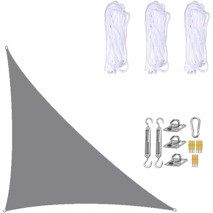 Vela de Sombra Impermeable 3×4×5 Metros, Triángulo Rectángulo, Tela de Protección Solar con Kits de Fijación para Jardín Patio y Plantas Gris - 1