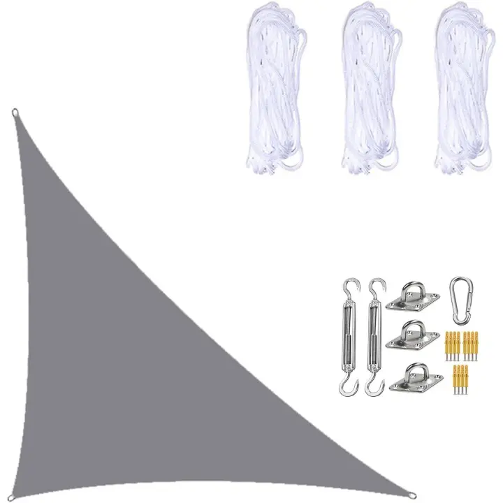 Vela de Sombra Impermeable 3×4×5 Metros, Triángulo Rectángulo, Tela de Protección Solar con Kits de Fijación para Jardín Patio y Plantas Gris - 1