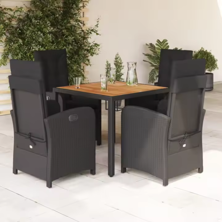 vidaXL Set de muebles jardín 5 pzas con cojines ratán sintético negro - 1