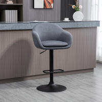 HOMCOM Taburete Alto de Cocina Regulable en Altura Taburete de Bar Tapizado de Tela con Reposapiés y Pata de Acero Carga 110 kg 54x54x92-112 cm Gris Oscuro - details 1