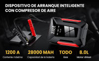 Arrancador portátil de batería de coche de 2000 A y 28 000 mAh, 12 V, Banco de energía de emergencia para automóvil con pinzas de seguridad inteligentes, pantalla inteligente y luz LED, inflador de neumáticos de 150 PSI para viajes y acampadas - details 0