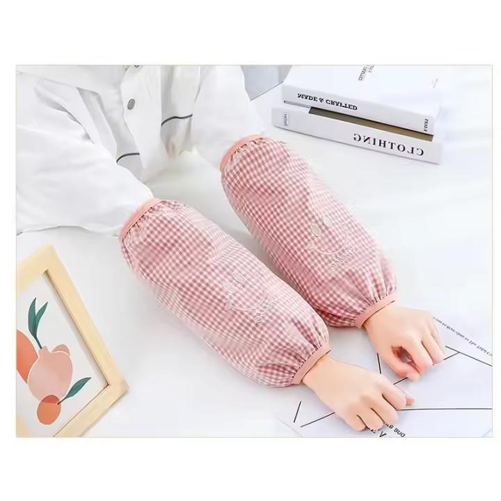 Protector del abrigo de terciopelo de manga larga para hombres y mujeres, protector corto de oficina, manga antisuciedad, cabeza, bordado de estilo de dibujos sonrisa - 1