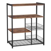 Estantería de cocina con cestas de malla y soporte para microondas, 80x35x95 cm, incluye estantes y ganchos, disponible en marrón rústico, nogal y greige - details 5