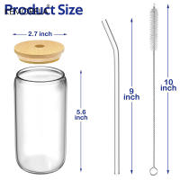 Vaso De Vidrio De 400ML Con Tapa De Madera Y Pajita Para Bebidas Jugos Cerveza Café Leche Transparente Para Fiestas - details 1