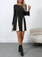 Vestido De Mujer Largo Con Manga Para Primavera Y Verano Estilo Casual Patchwork A-Line Negro Cuello Redondo Vestidos De Verano Mujer - details 3